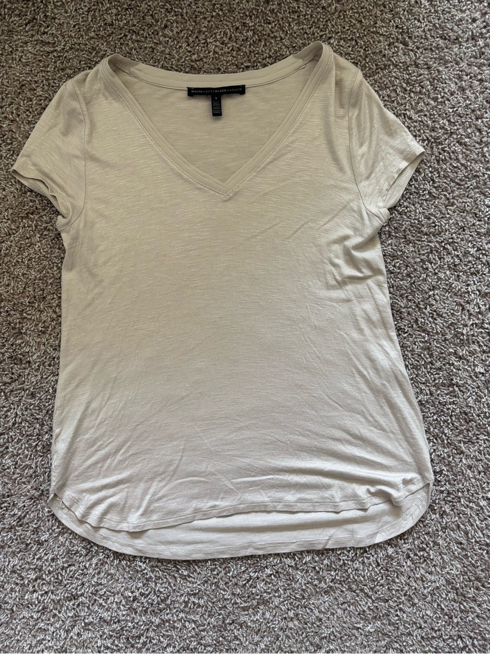 White House Black Market Short Sleeve V-Neck Tee in Light Taupe